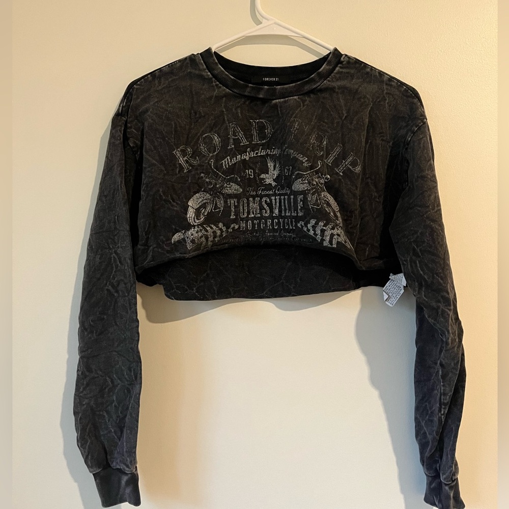 Long sleeved distressed cropped top